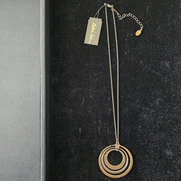 Antique Brass Gold Circle Pendant Cookie Lee Necklace NWT - Picture 2 of 12